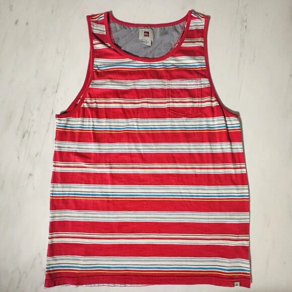 Quiksilver XL Orange Striped Men’s Tank Top Beach Summer Pocket - Picture 1 of 8